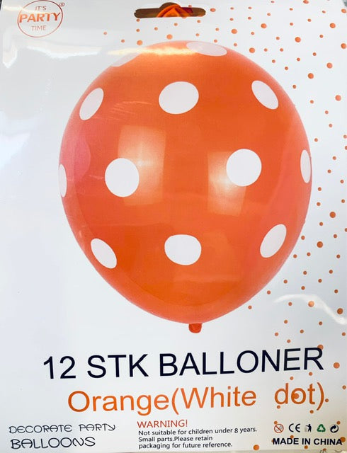 Its Party Time Balloons 12 St Á 30Cm - Orange Med Vita Fläckar Discount